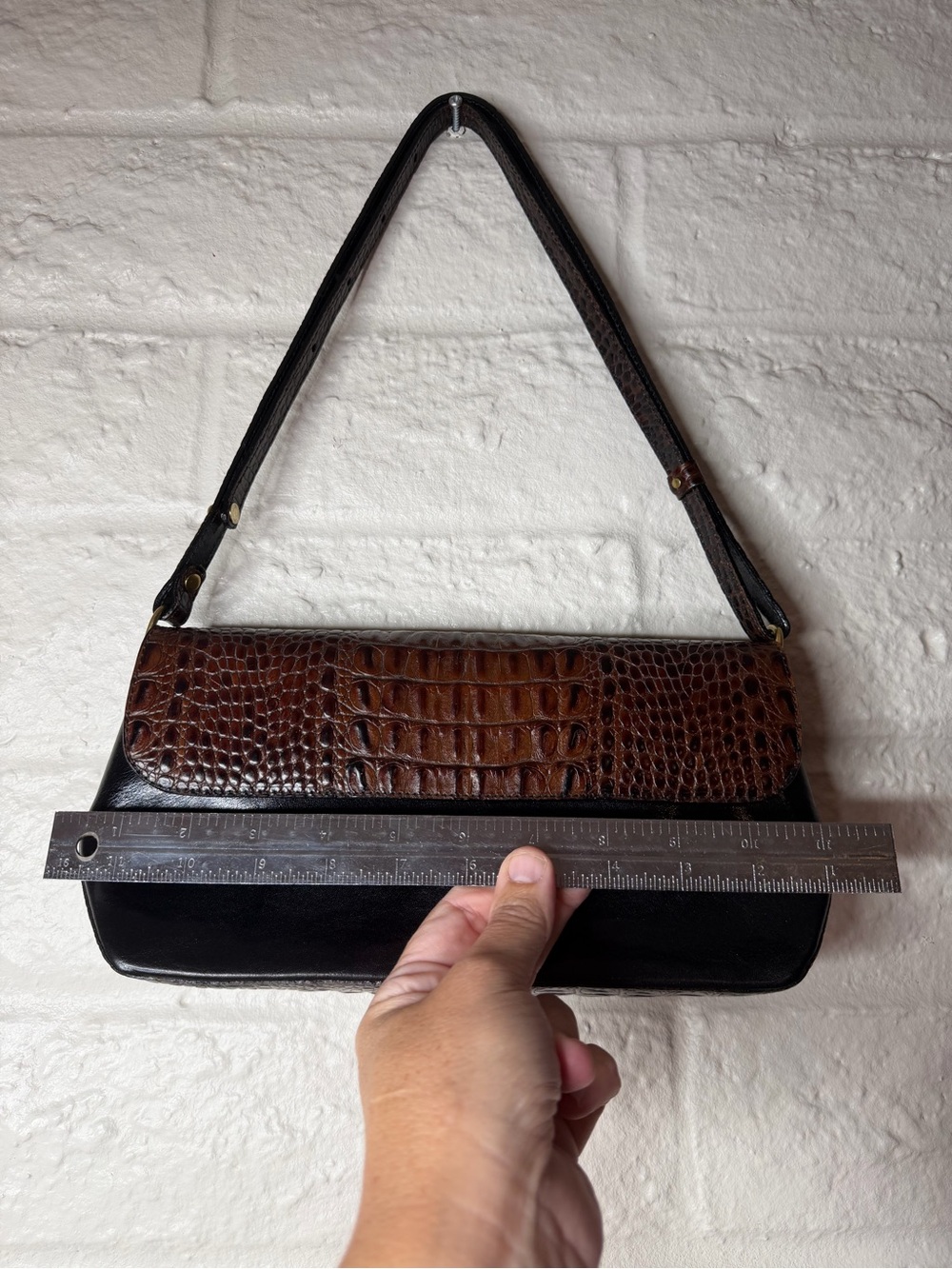 Brahmin Croc-Embossed Shoulder Bag in Brown and Black - Picture 9 of 9